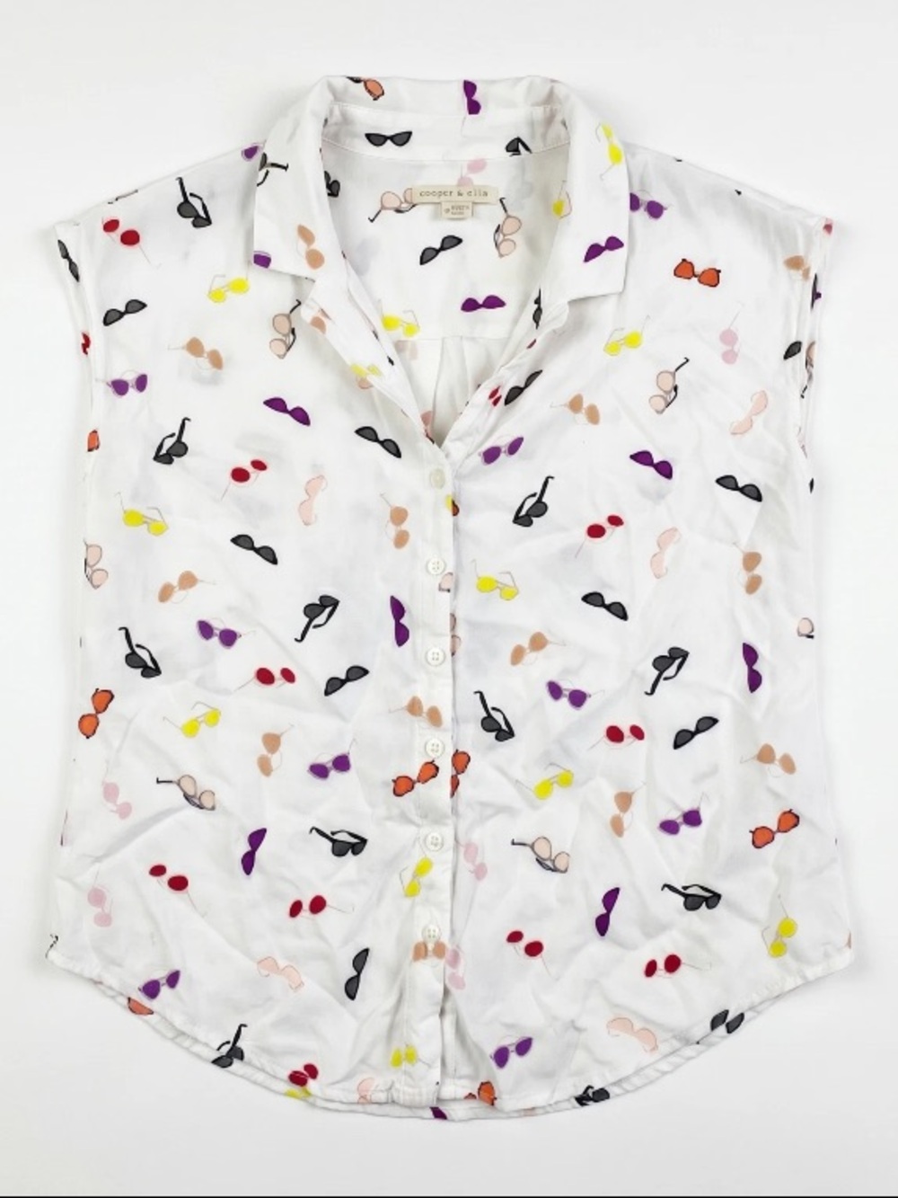 cooper & ella White Sleeveless Button-Front Top with Sunglasses Print